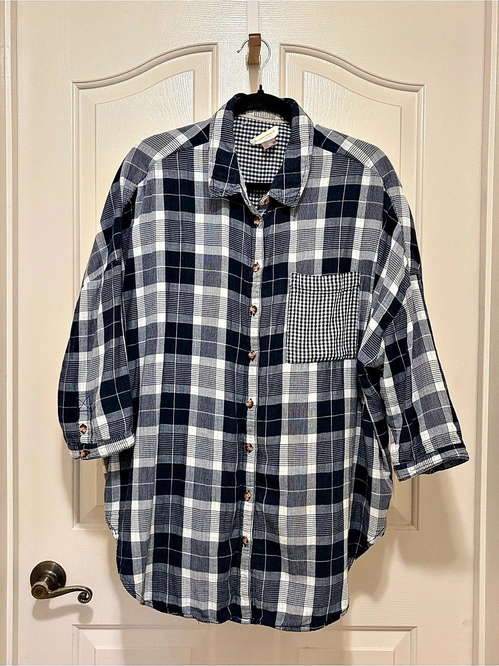 Pilcro by Anthropologie Navy Plaid Oversized Button Down Shirt M/L